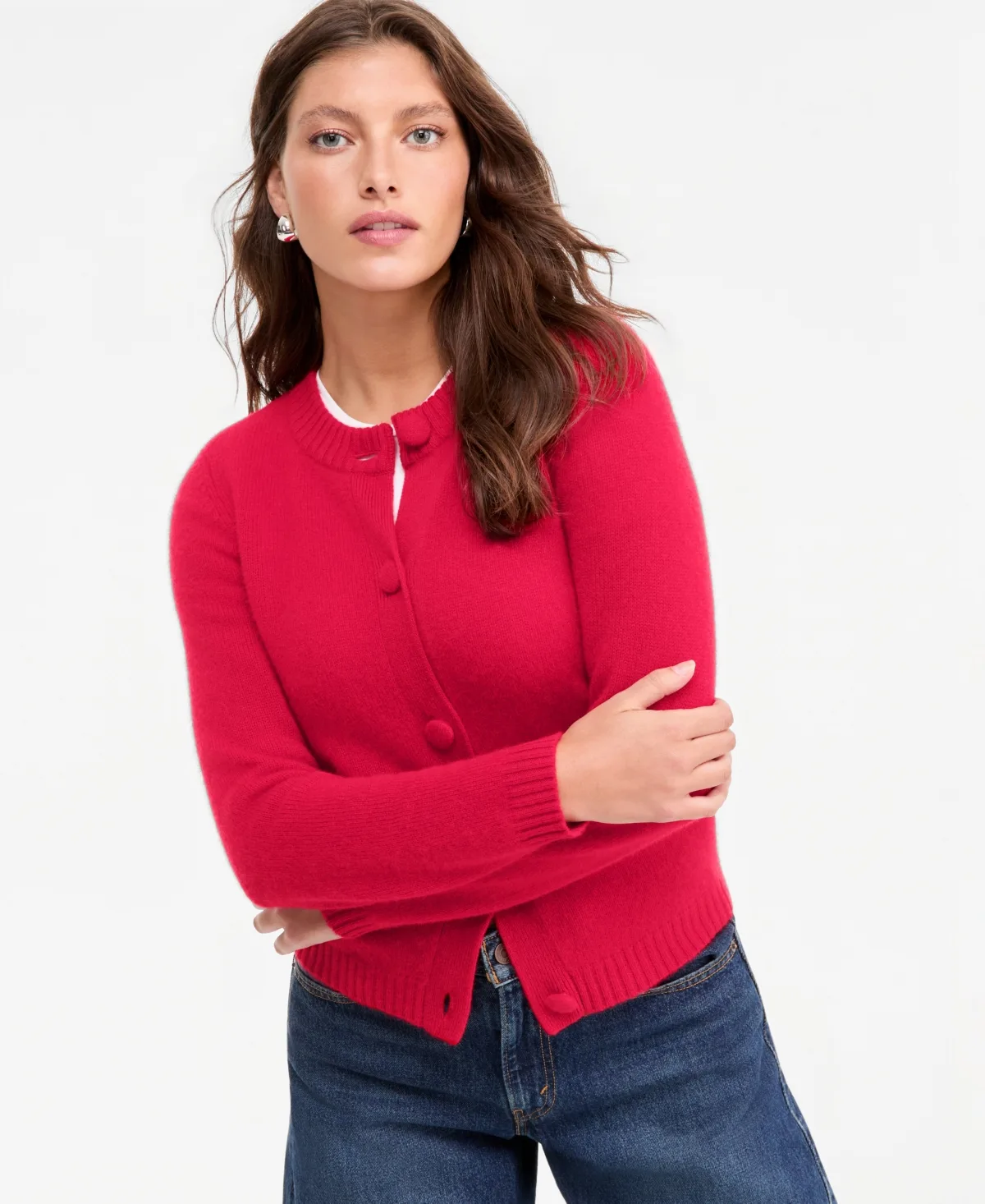 100% Cashmere Chunky Crewneck Cardigan by Charter Club