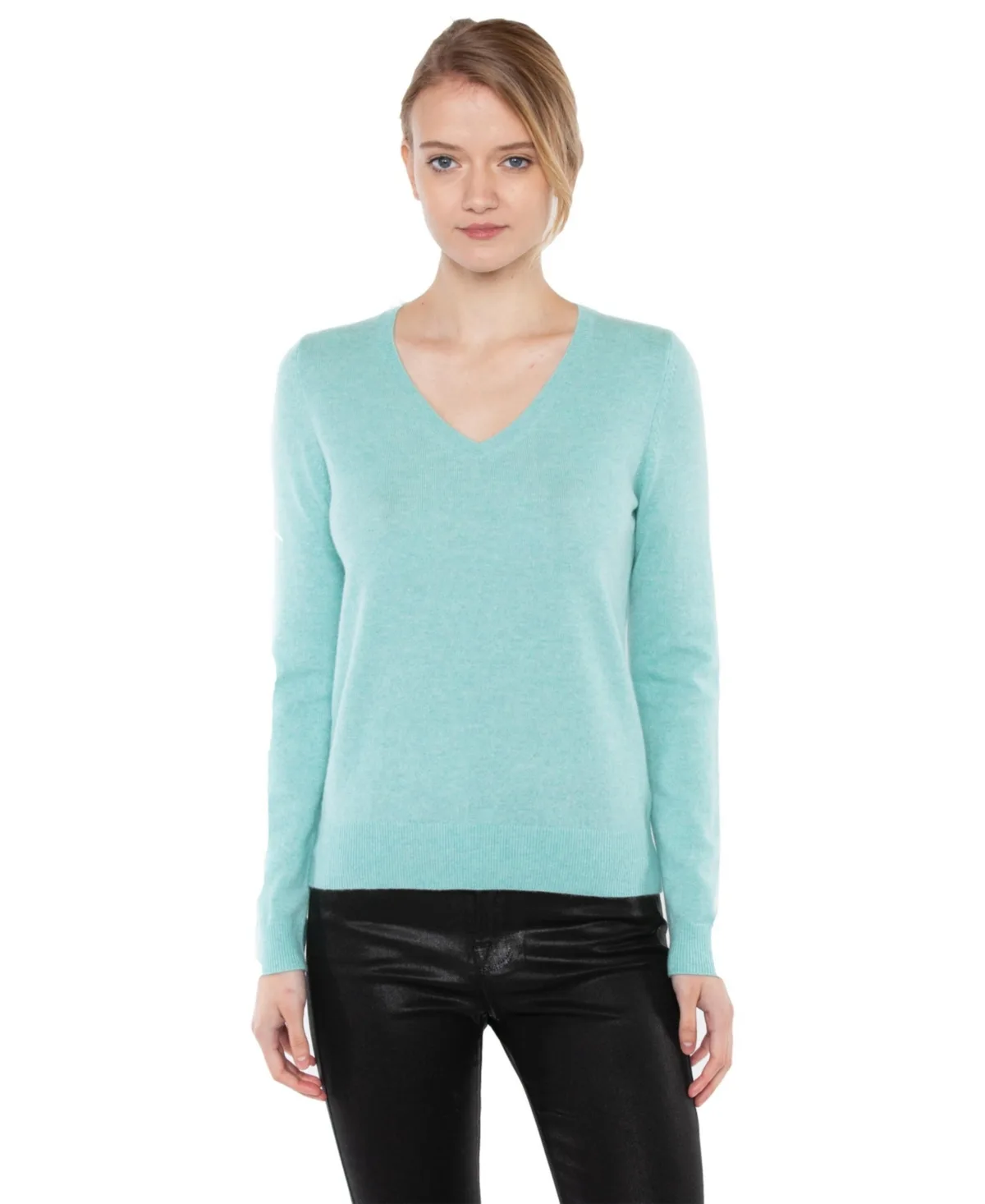 100% Pure Cashmere Long Sleeve Pullover V Neck Sweater by Jennie Liu