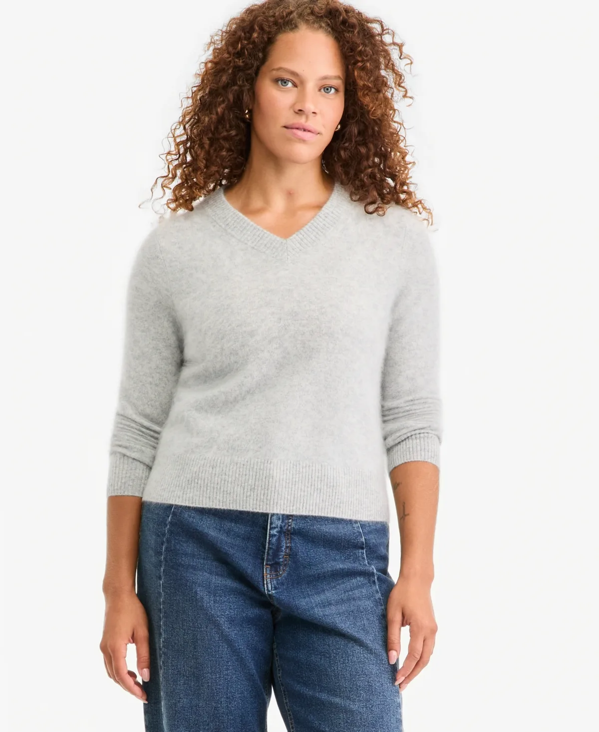 Brushed 100% Cashmere V-Neck Sweater by On 34th