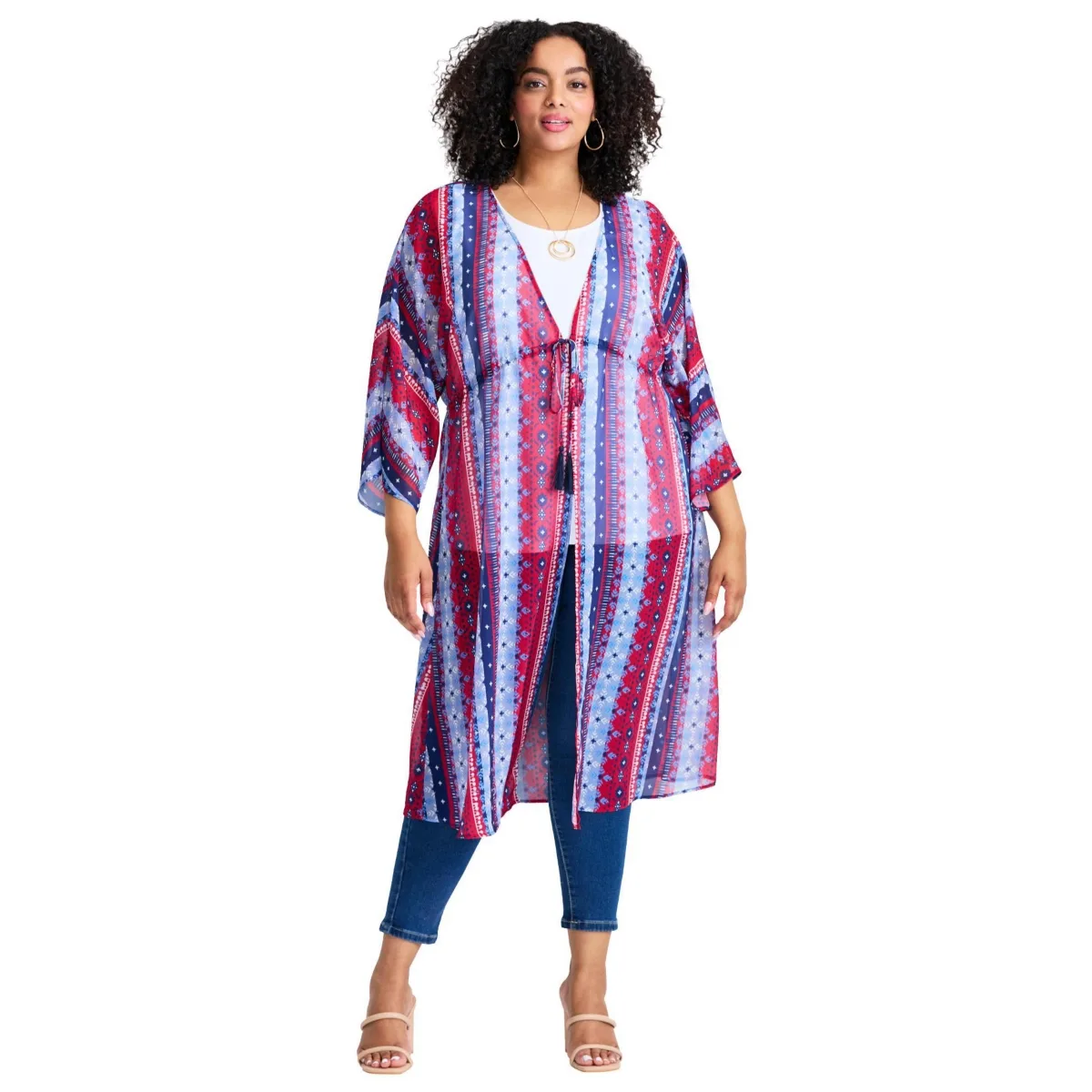 Tie-Front Duster Kimono Sweater by Avenue