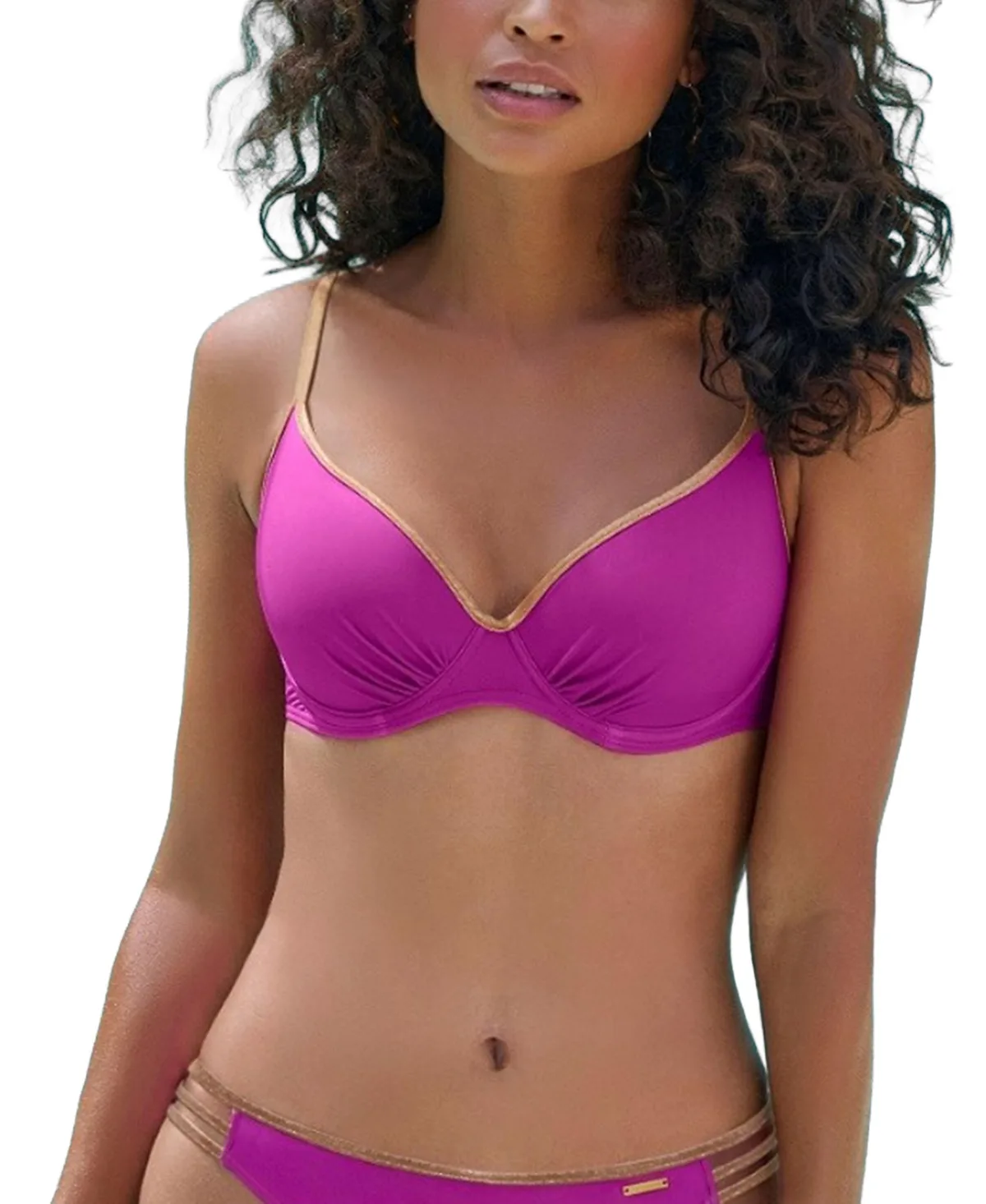 Metallic Trim Underwire Bikini Swimsuit Top Bra Sizing by Lascana