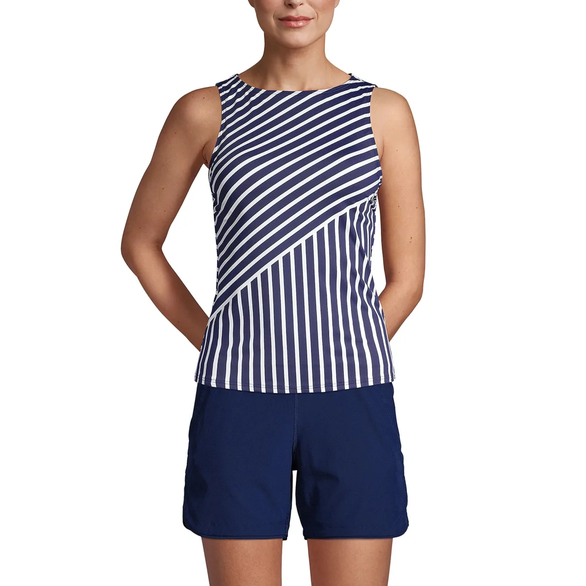 Ddd-Cup Chlorine Resistant High Neck Upf 50 Modest Tankini Swimsuit Top by Lands' End