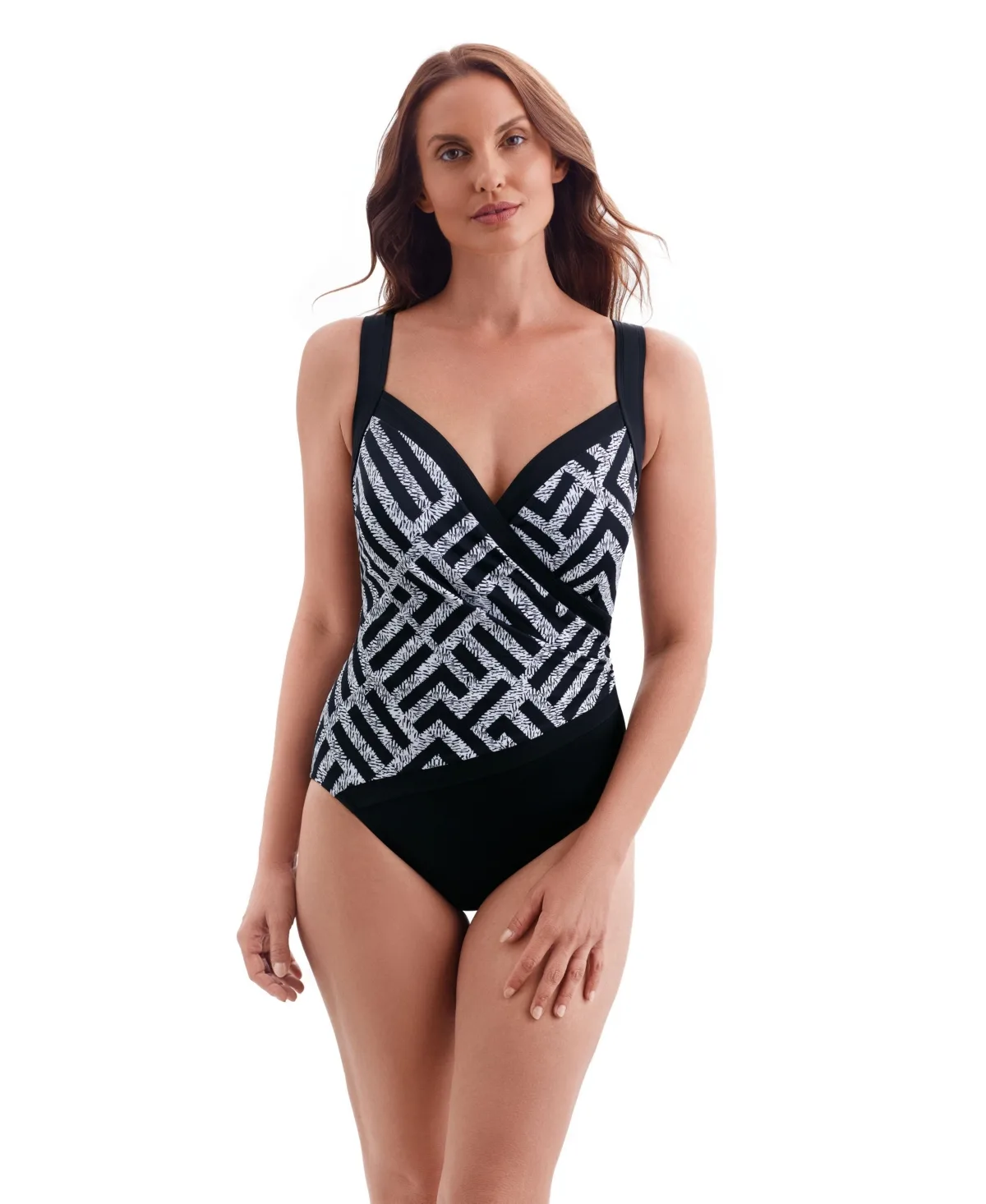 Spliced Side Shirred Surplice Long Torso One-Piece Swimsuit by Longitude