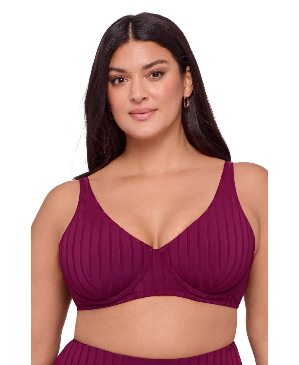 Supportive Wide Ribbed Tall Underwire Bikini Swimsuit Top by S3 Apparel