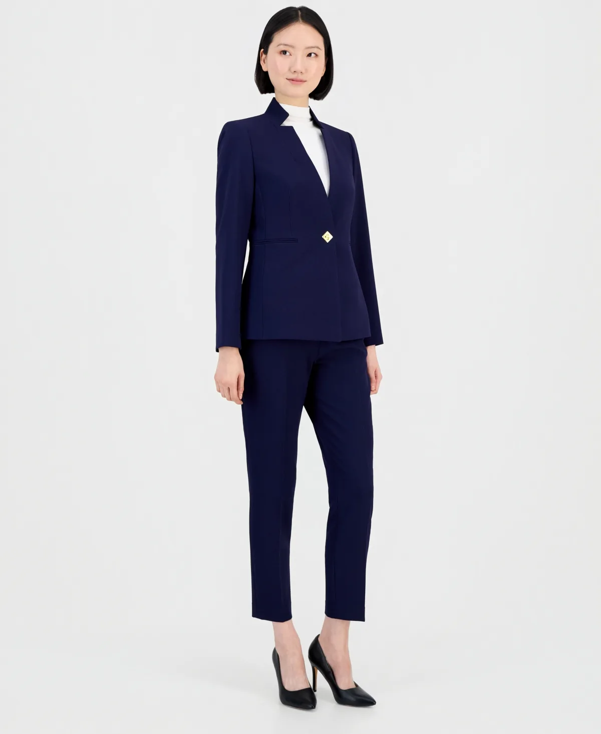Notched One-Button Pantsuit by Tahari Asl