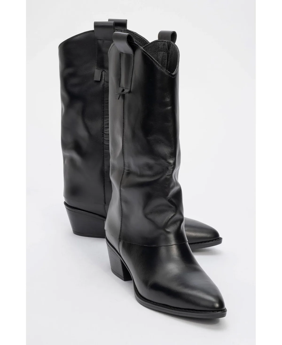 Teodora Leather Block Heel Boot by Forever & Always Shoes