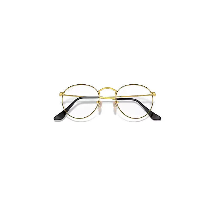Round Metal Optics Eyeglasses Black on Gold Frame Clear Lenses by Ray-Ban