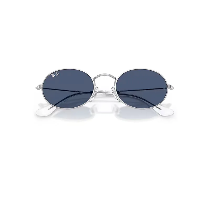 Oval Sunglasses Silver Frame Blue Lenses by Ray-Ban