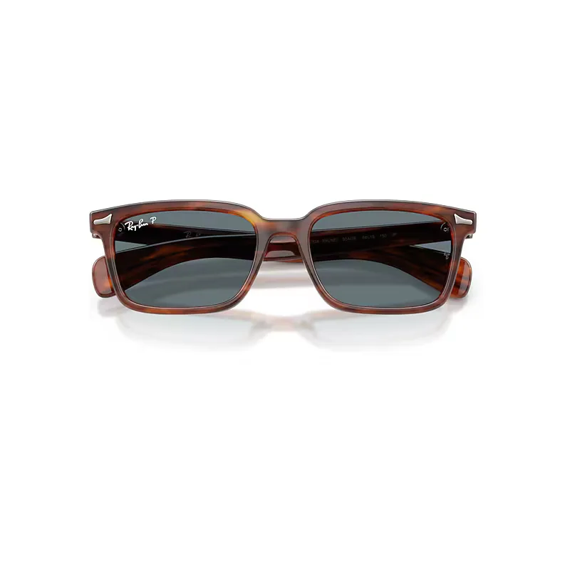Brunel Sunglasses Striped Havana Frame Blue Lenses Polarized