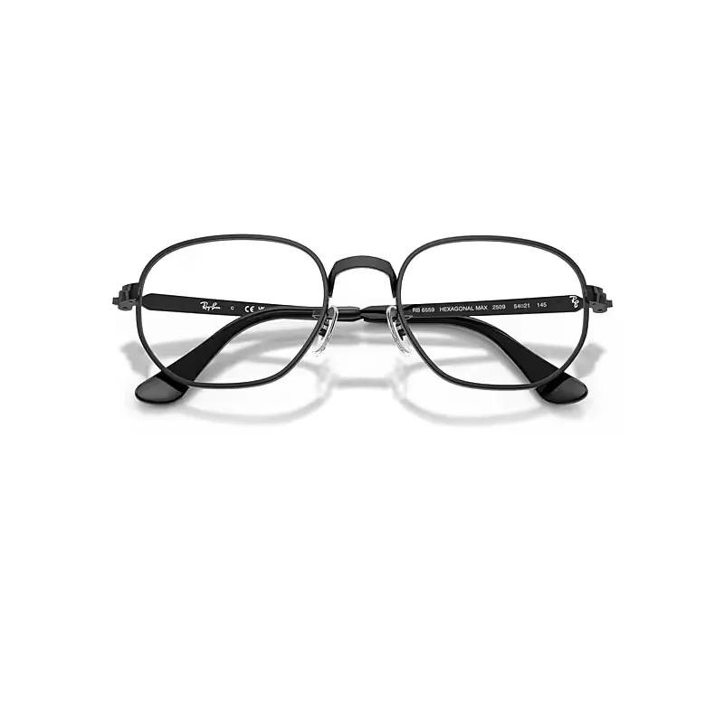 Hexagonal Max Optics Eyeglasses Black Frame Transparent Lenses Polarized by Ray-Ban