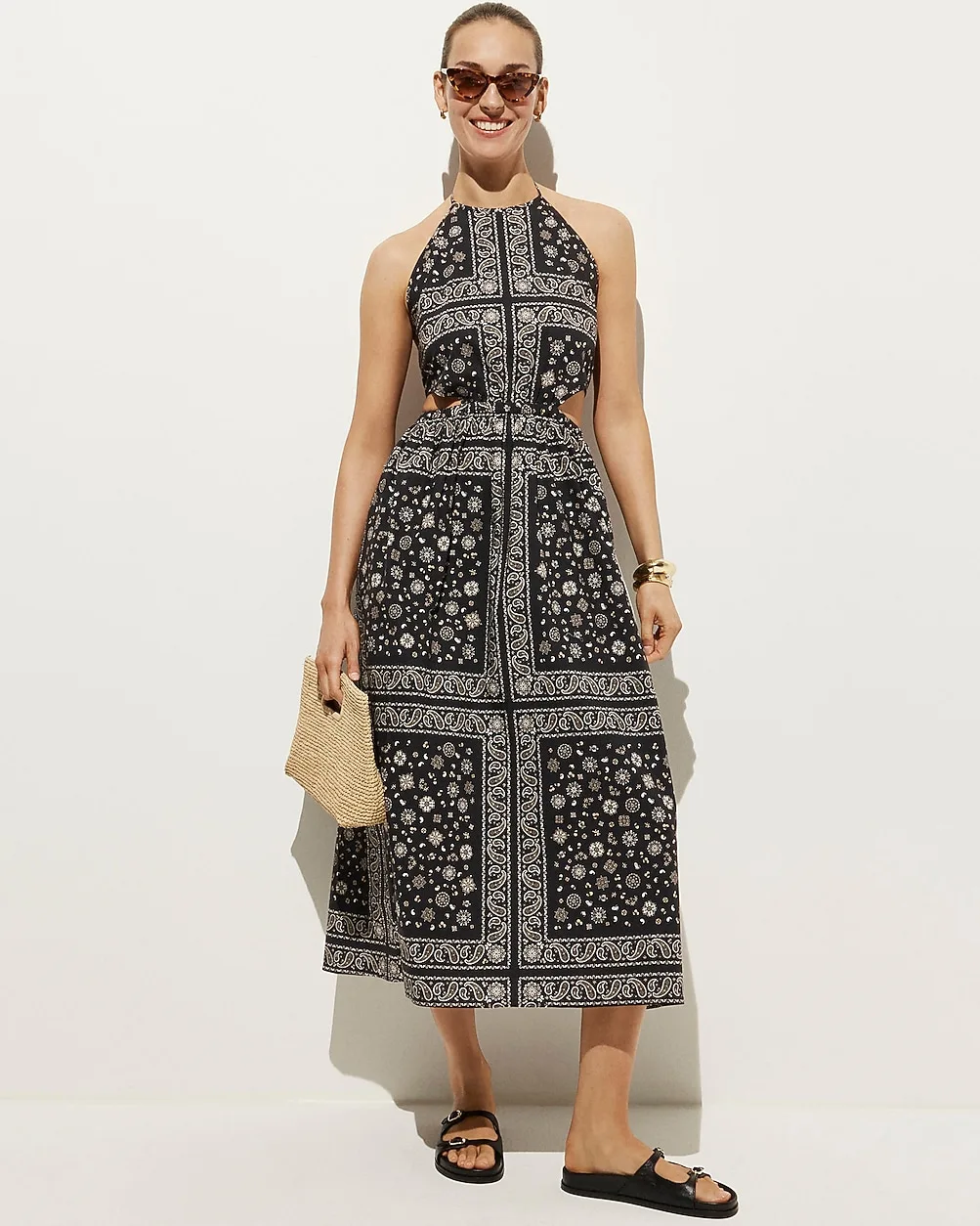 Side-Cutout Halter Dress in Bandana-Print Cotton Poplin by J.Crew