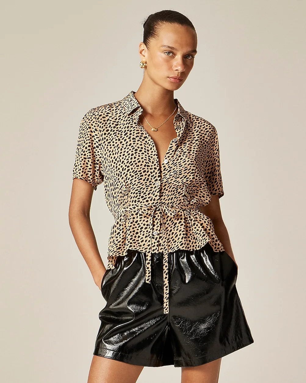 Button-Up Tie-Waist Shirt in Leopard Print by J.Crew