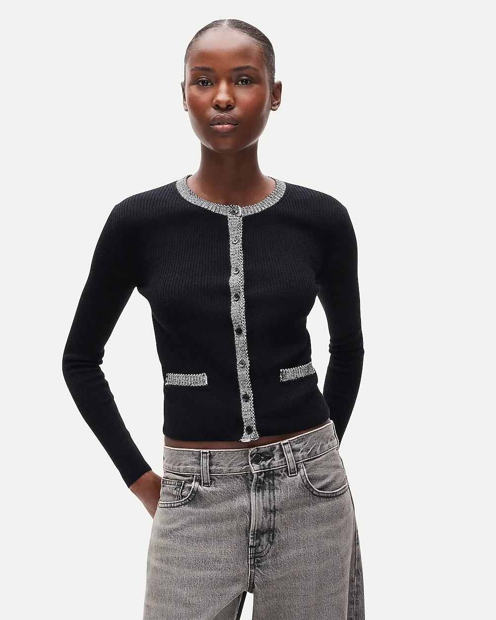 Crochet-Trim Cardigan in Merino Wool Blend by J.Crew
