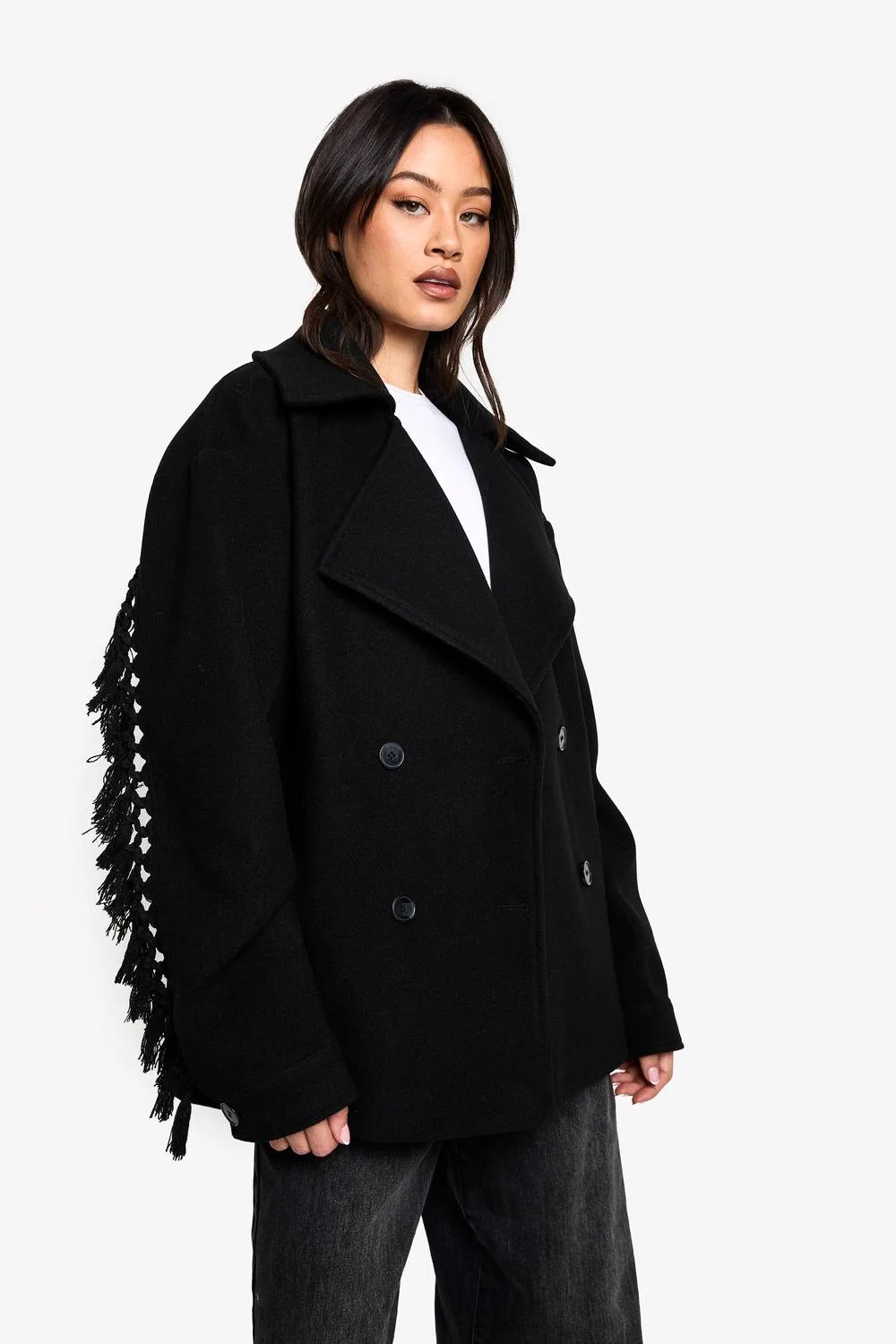 Tassel Detail Wool Look Jacket by boohoo