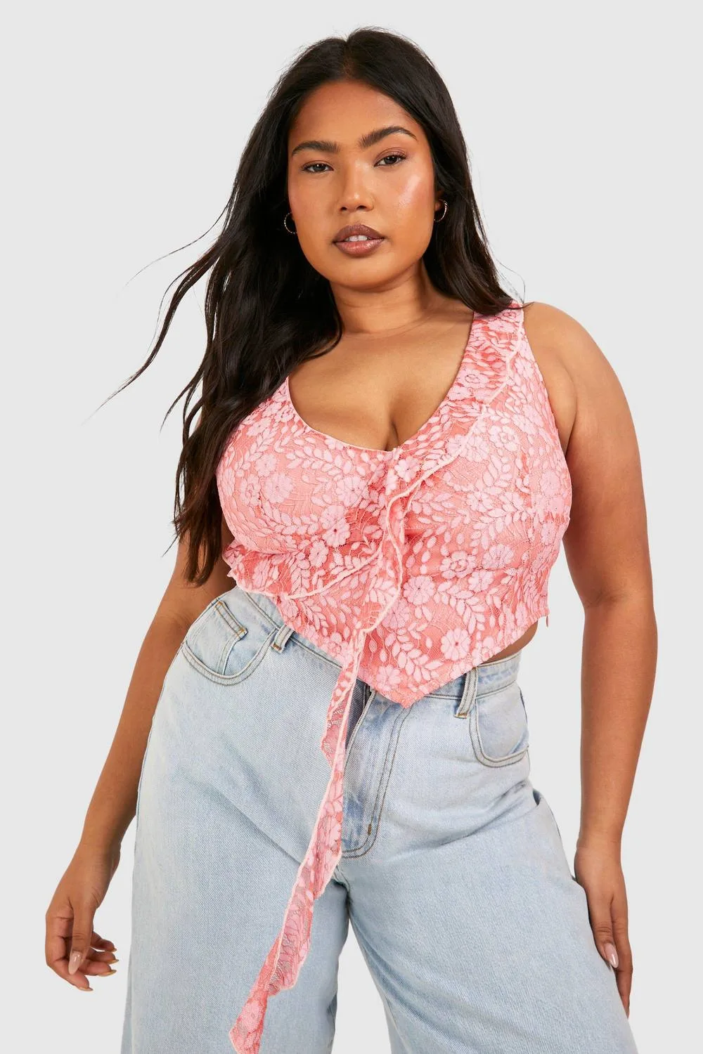 Ruffle Front Lace Corset Top by boohoo