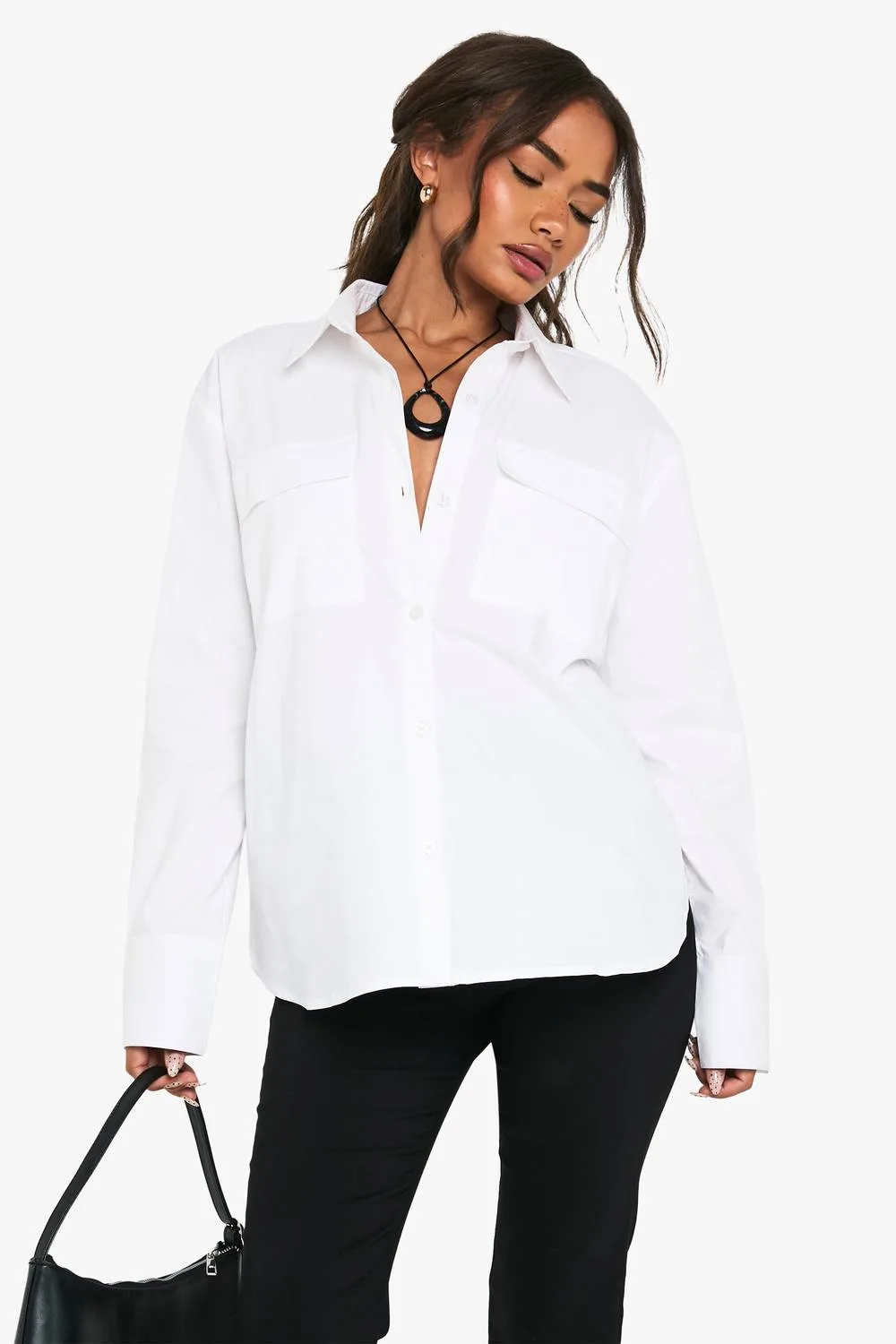 Cotton Oversized Pocket Detail Shirt by boohoo