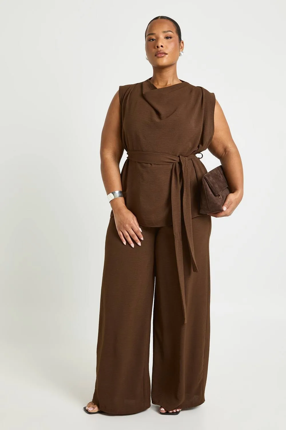 Woven Cowl Belted Trouser Co-Ord