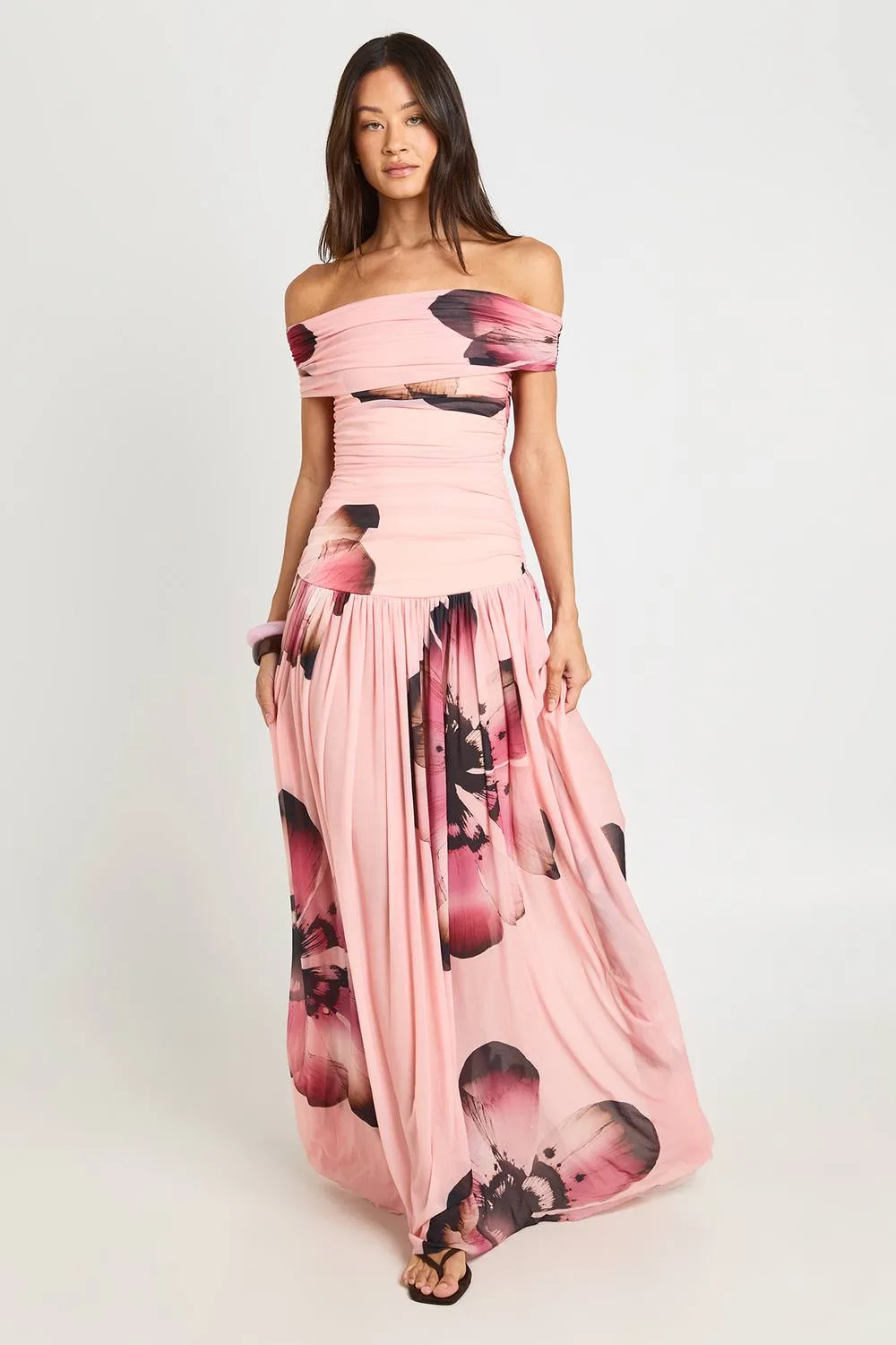 Placement Floral Bardot Maxi Dress