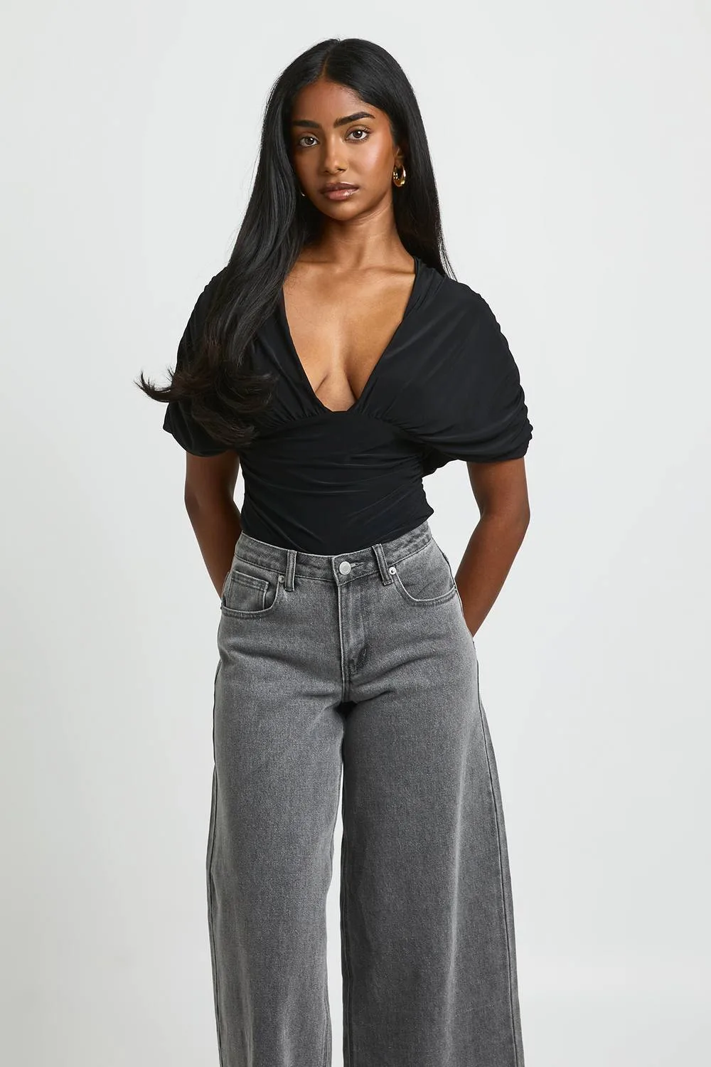 Angel Sleeve Plunge Bodysuit by boohoo