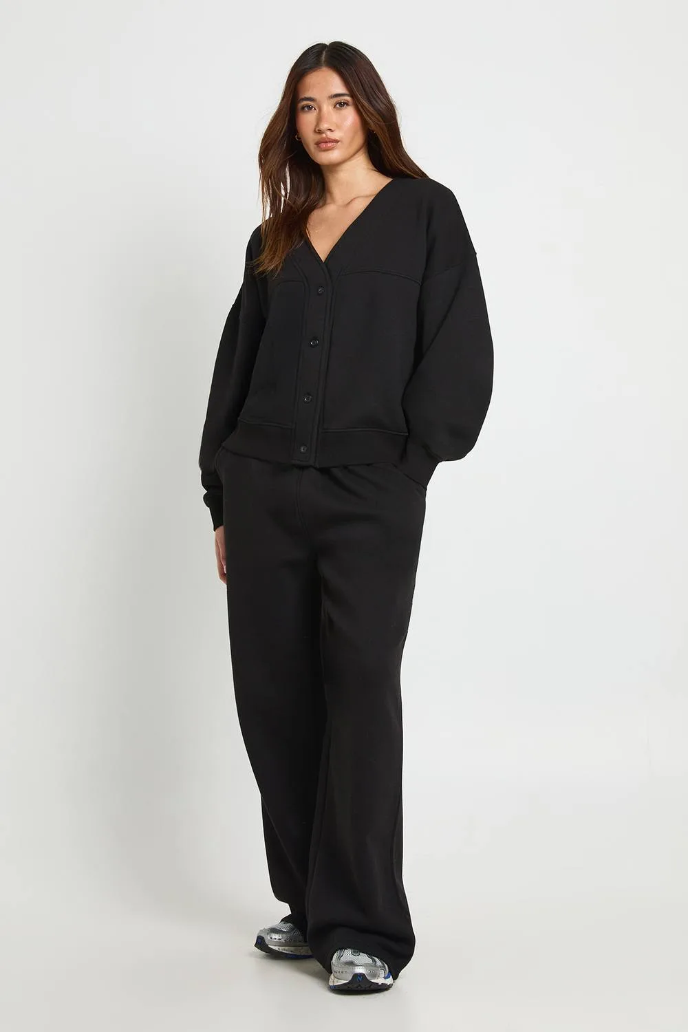 Button Through Cardigan Sweatshirt & Straight Leg Jogger Tracksuit