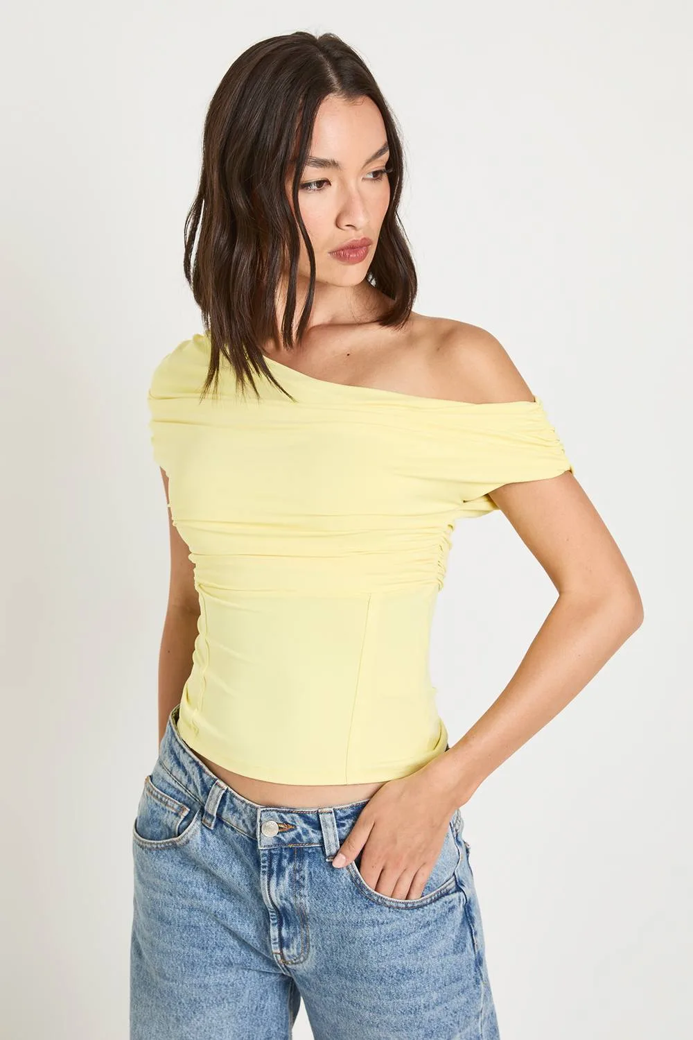 Ruched Shoulder Layered Top by boohoo