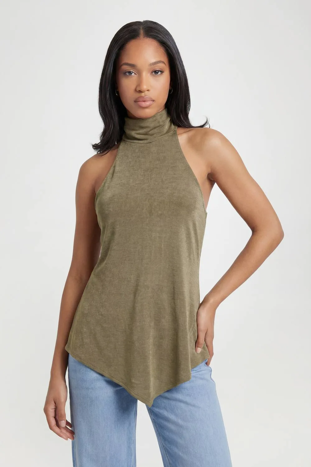 Acetate Slinky High Halterneck Asymmetric Top by boohoo