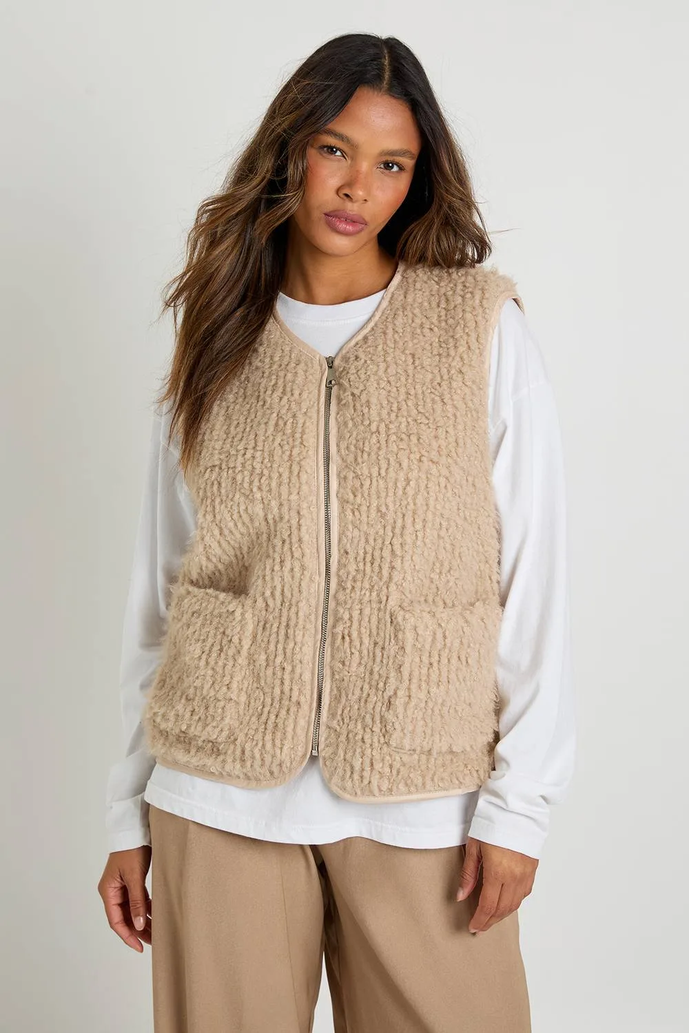 Textured Faux Fur Gilet by boohoo