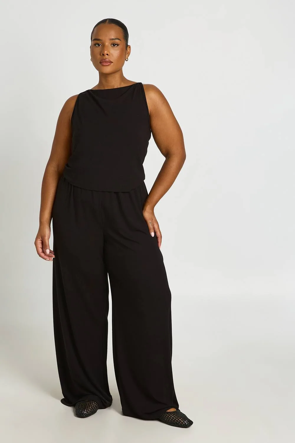 Soft Rib Vest & Straight Leg Trouser by boohoo