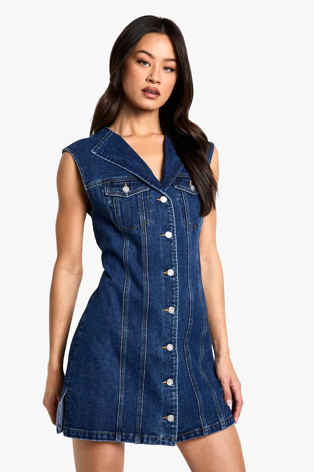 Sleeveless Fitted Denim Mini Dress