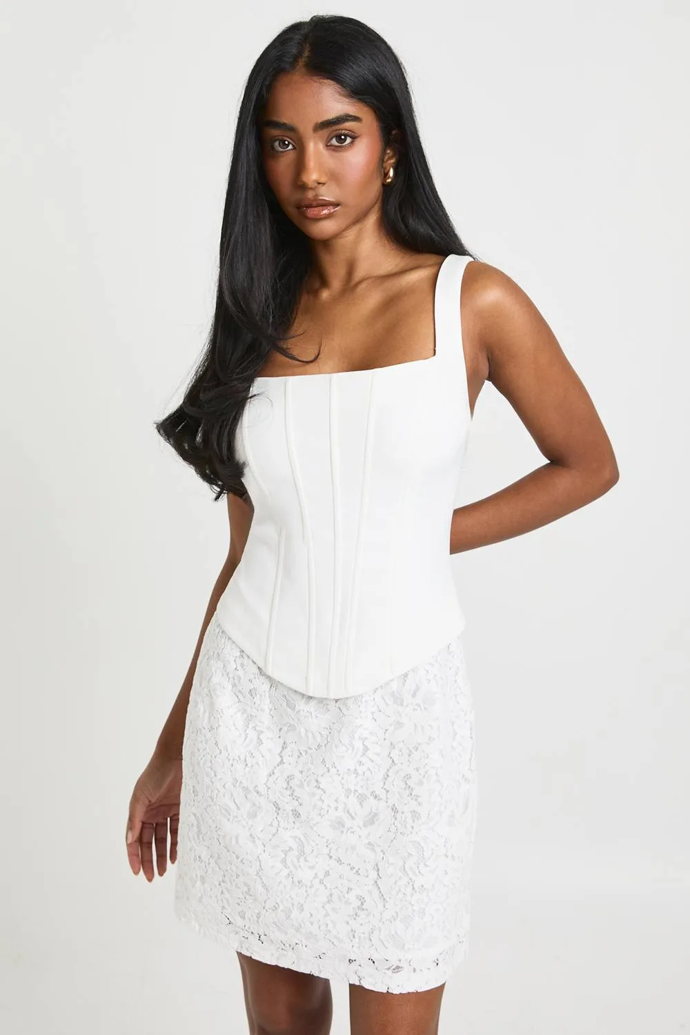 Strappy Corset Lace Skirt Mini Dress by boohoo