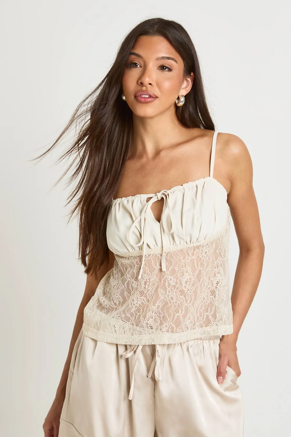 Tie Front Lace Cami Top