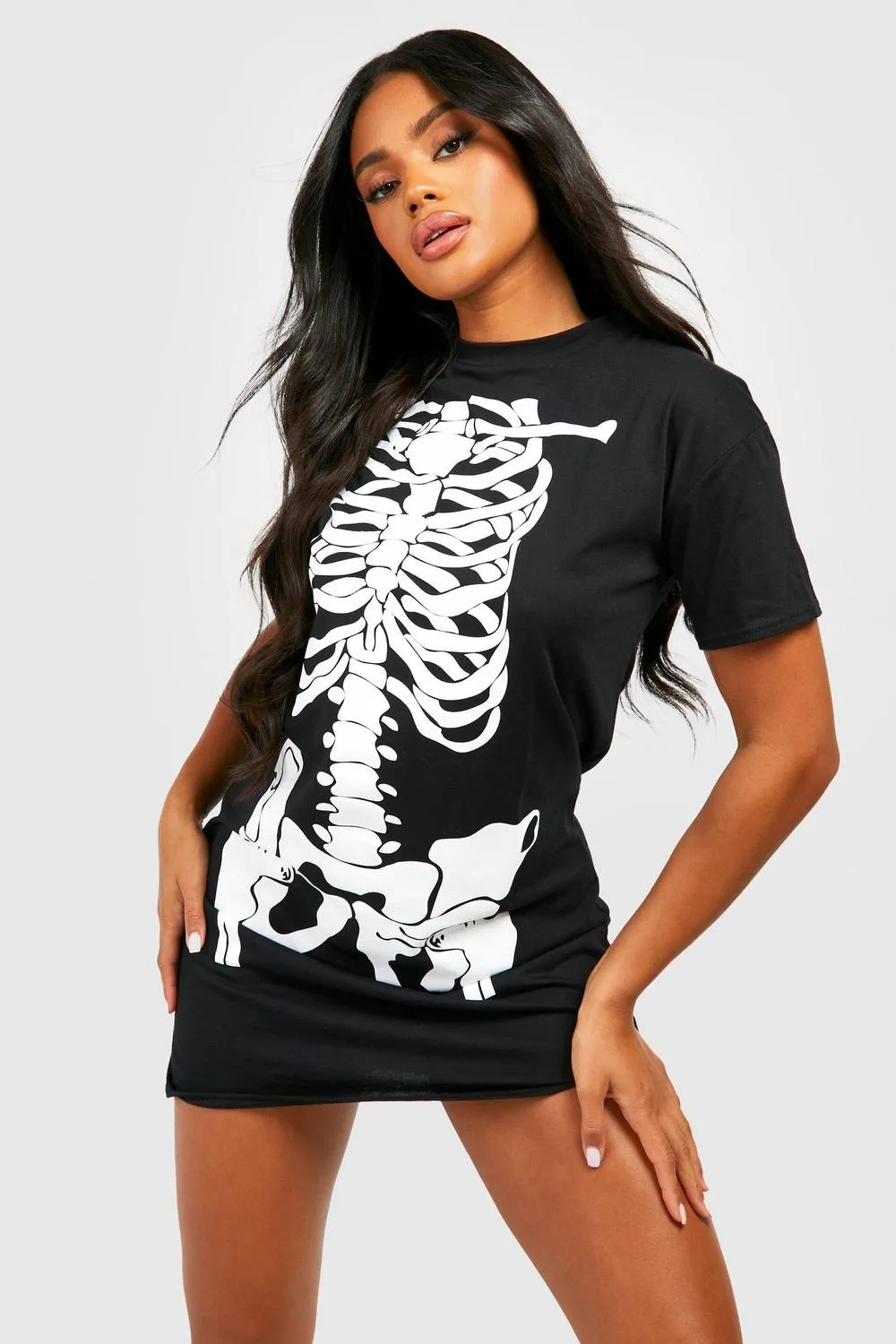 Halloween Skeleton Print T-Shirt Dress by boohoo