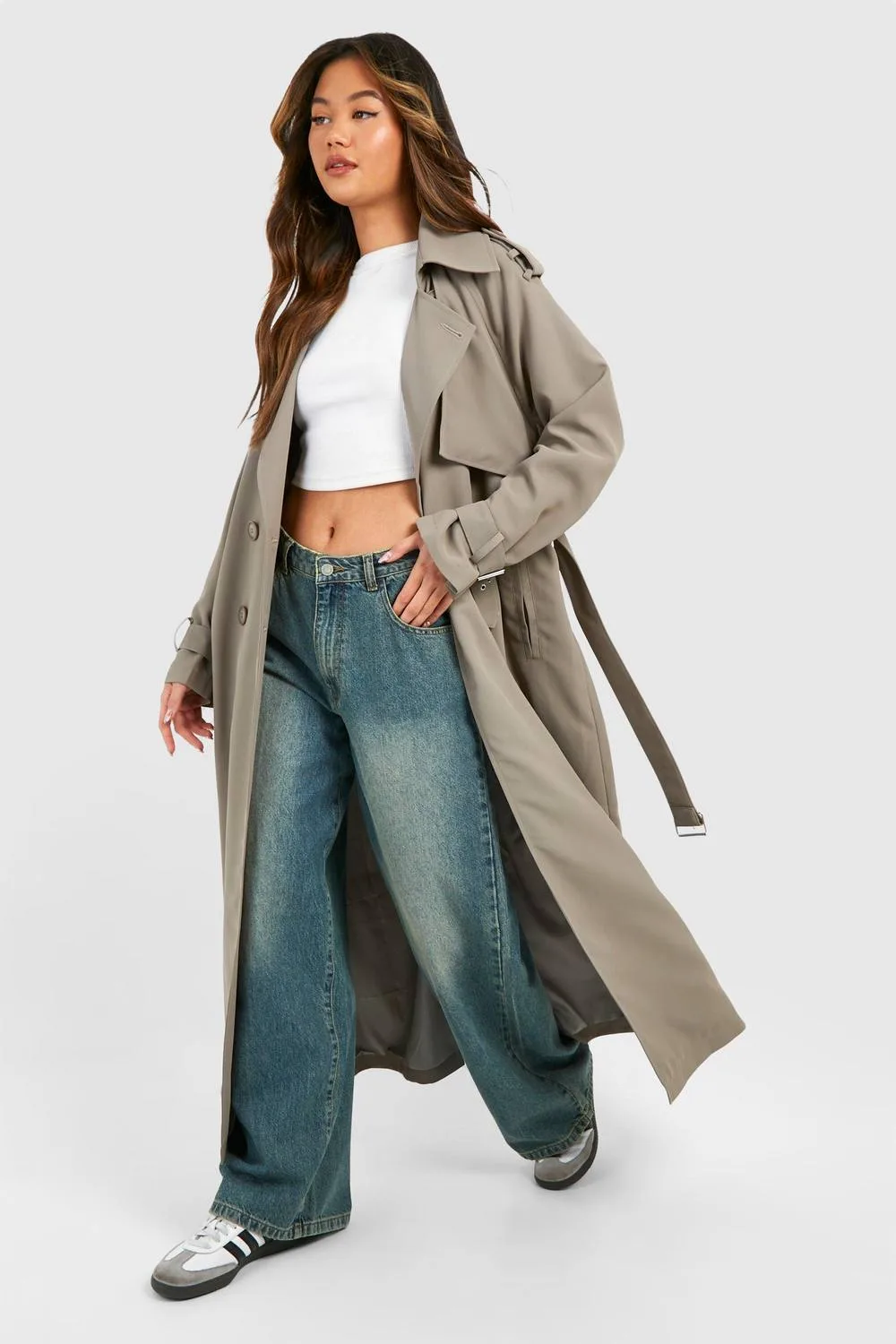 Oversized Double Breast Trench Coat by boohoo