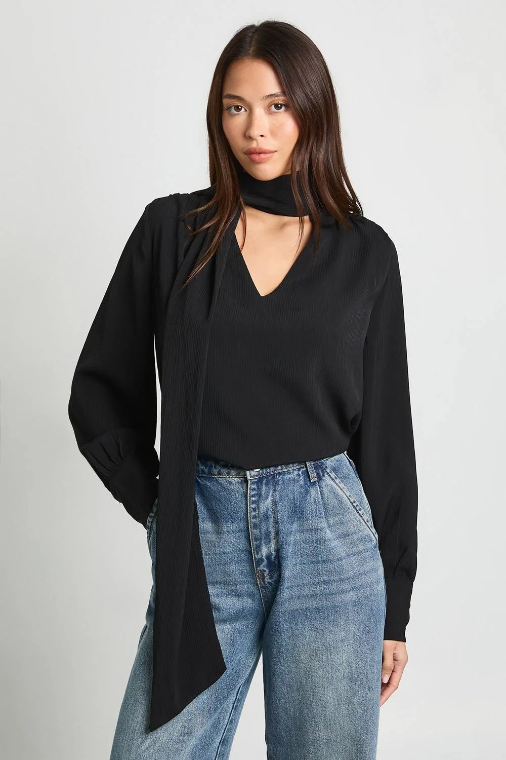 Scarf Detail Crinkle Chiffon Blouse by boohoo