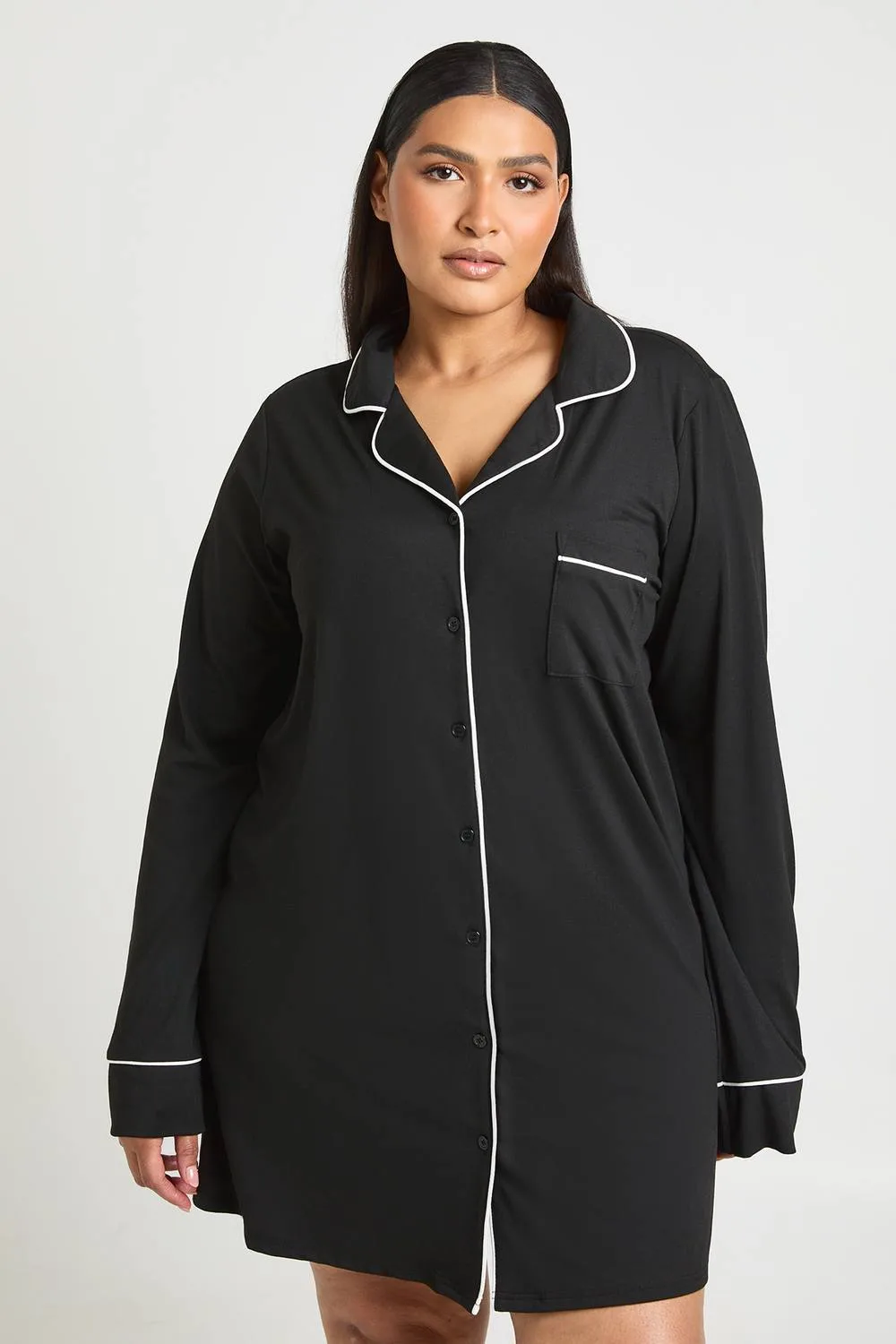 Piping Detail Long Sleeve Nightie by boohoo