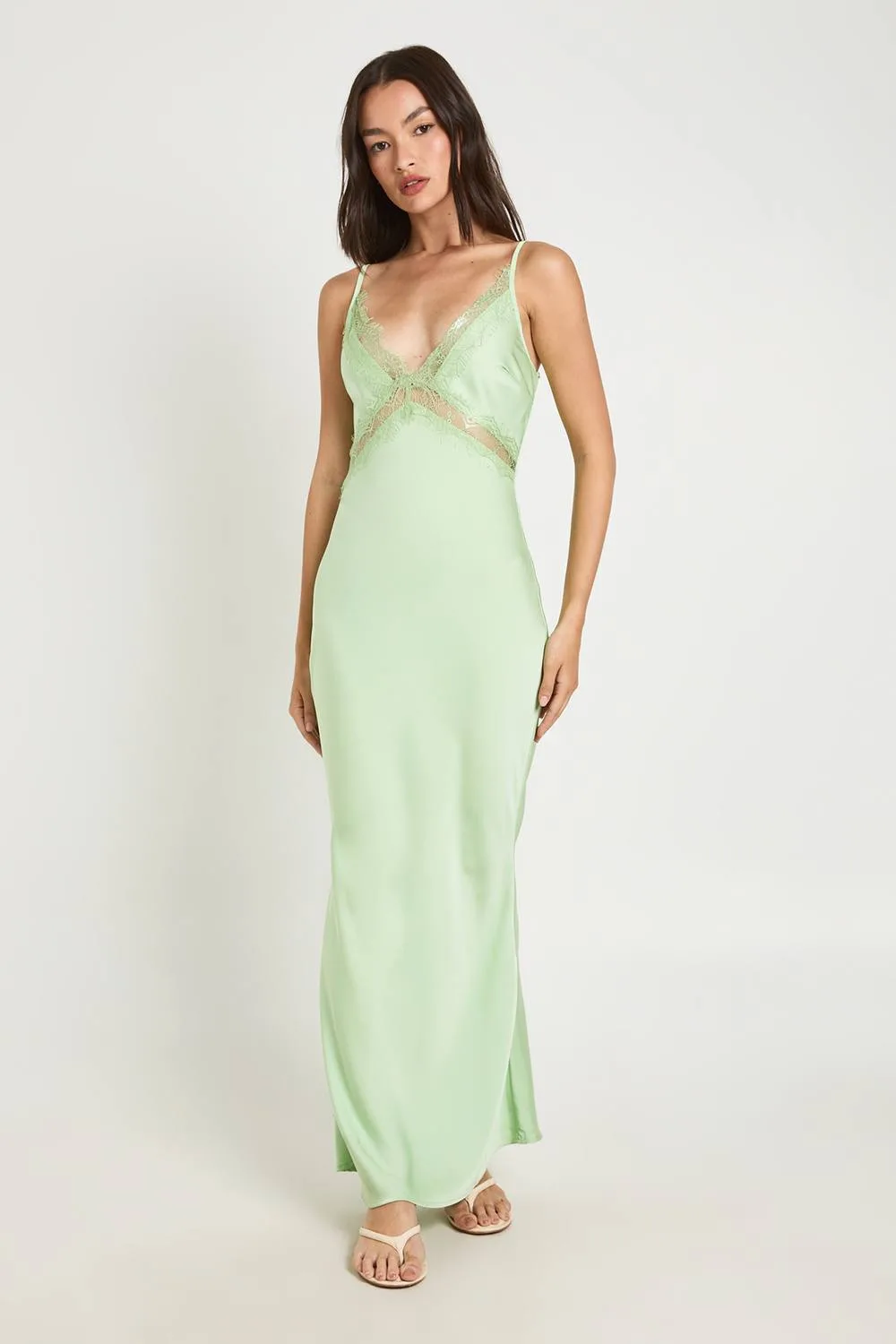 Satin & Lace Maxi Slip Dress by boohoo