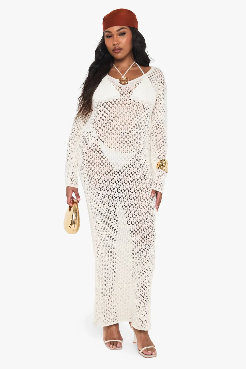 Knitted Trim Detail Beach Maxi Dress by boohoo