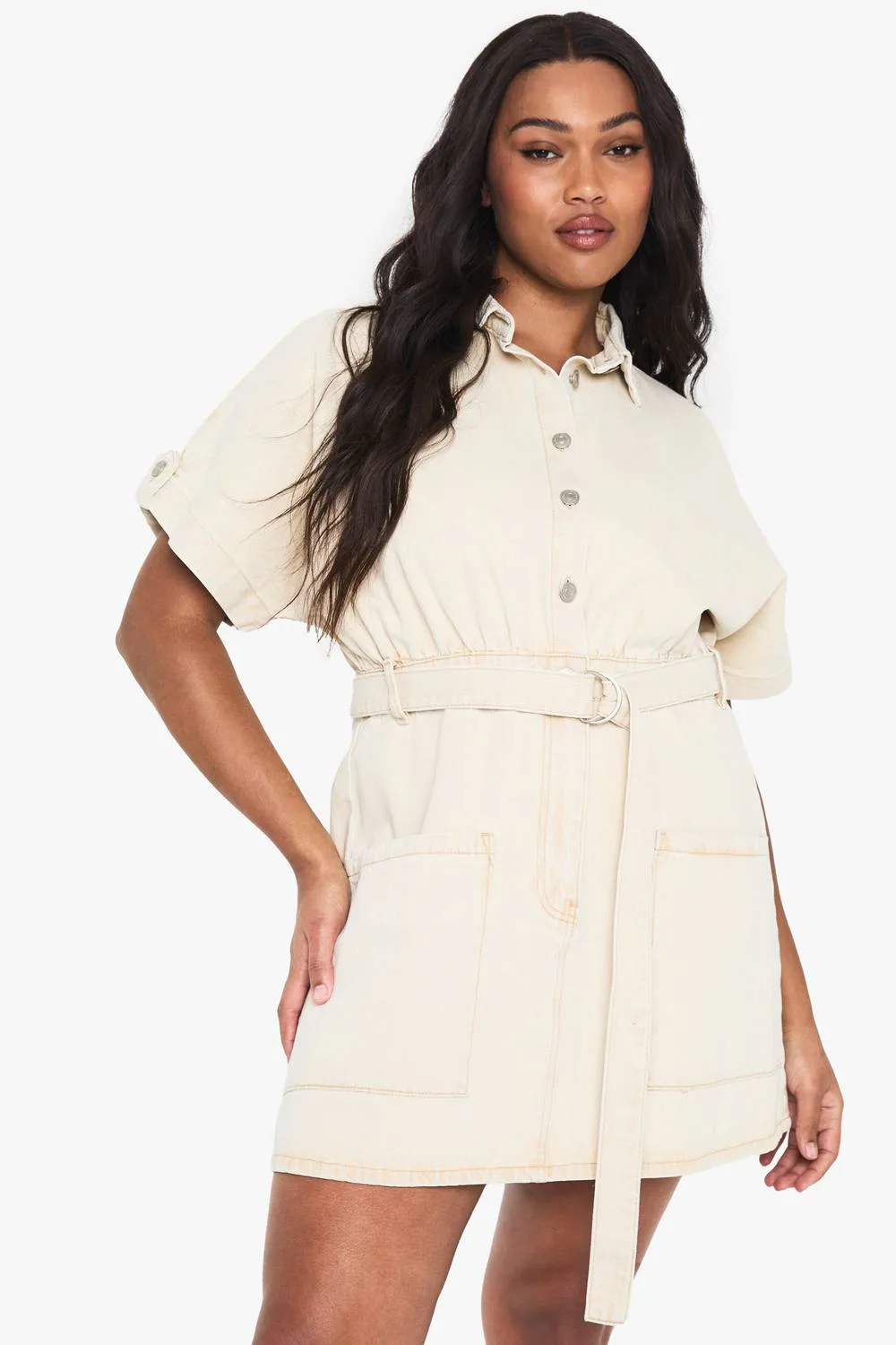 Denim Utility Belt Shift Dress by boohoo