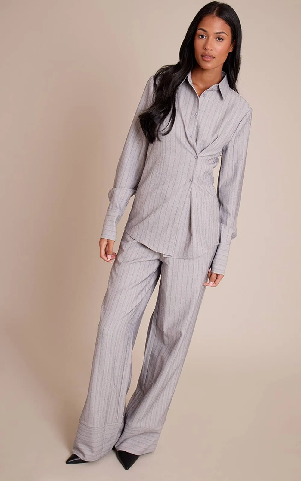 Pinstripe Woven Drawstring Trouser Co-Ord by PrettyLittleThing