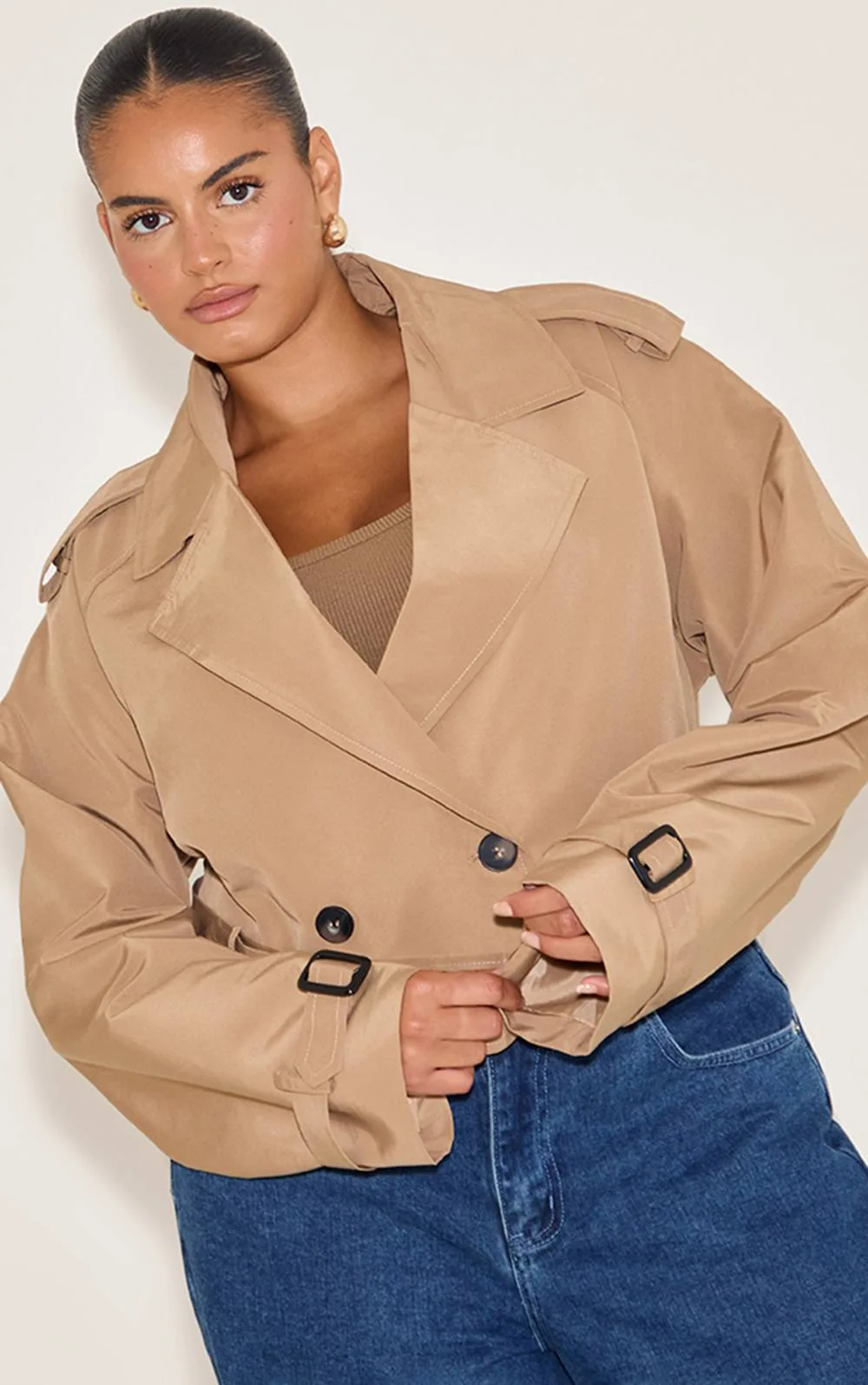 Belted Cropped Trench Coat by PrettyLittleThing