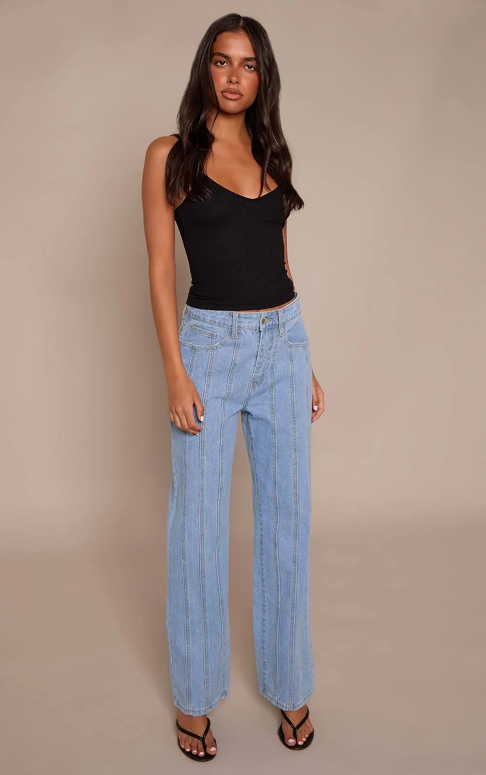 Panelled Seam Detail Straight Leg Jeans