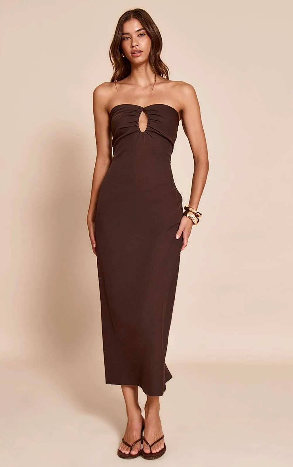 Woven Tailored Cut Out Detail Maxi Dress