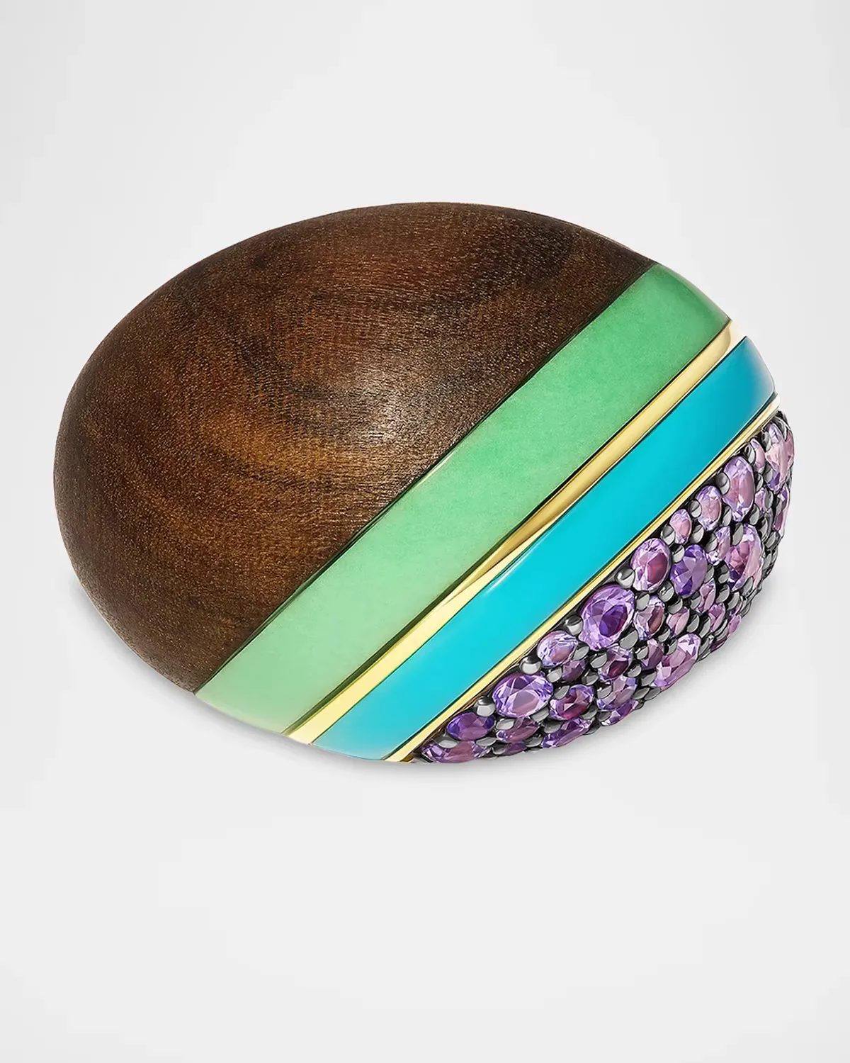 18K Yellow Gold, Wood, Sapphire & Turquoise Ring by Emily P. Wheeler