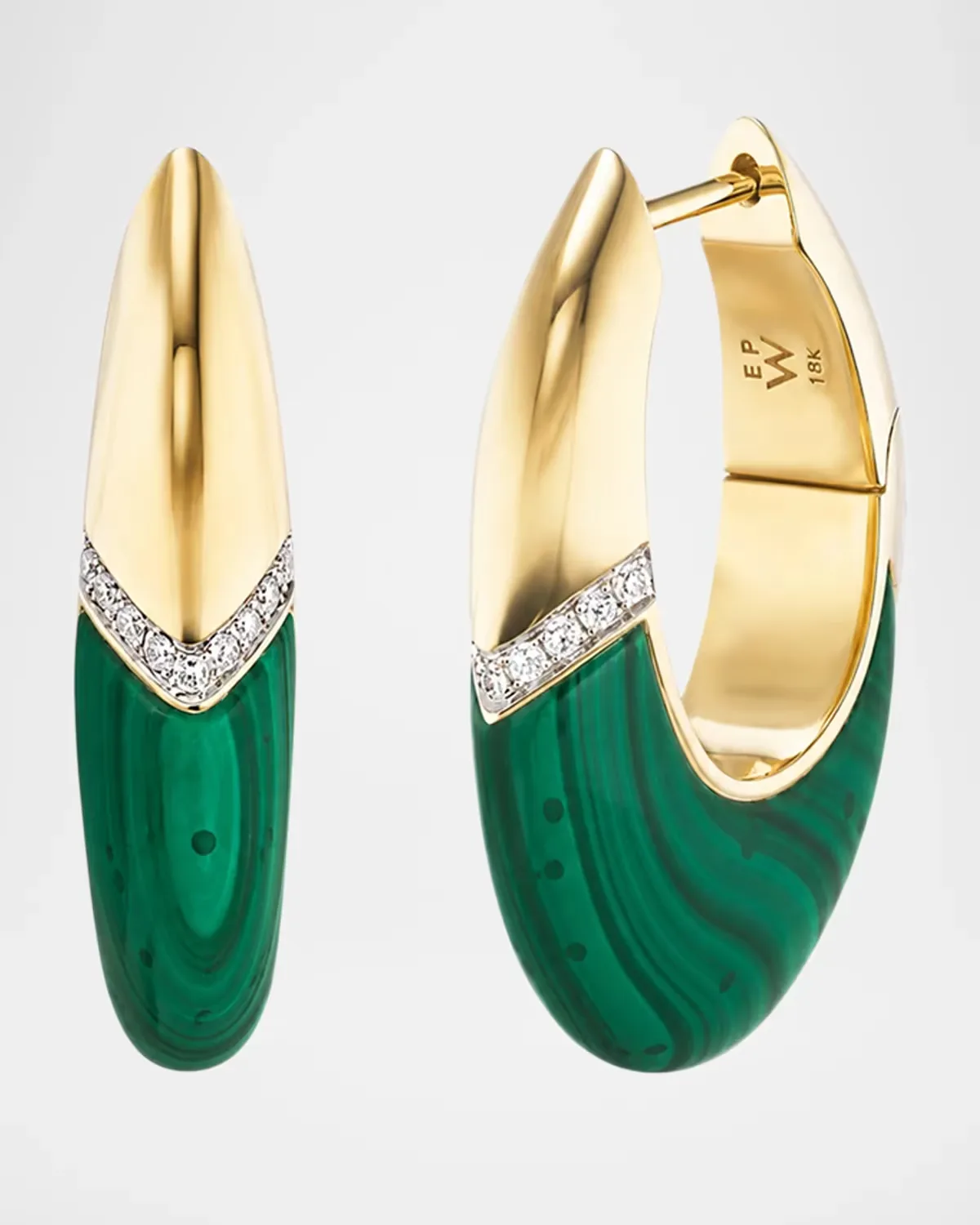 18K Yellow Gold, Malachite & 0.14 TCW Diamond Earrings by Emily P. Wheeler