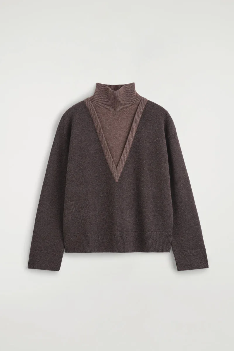 Layered Mock-Neck Merino Wool Sweater
