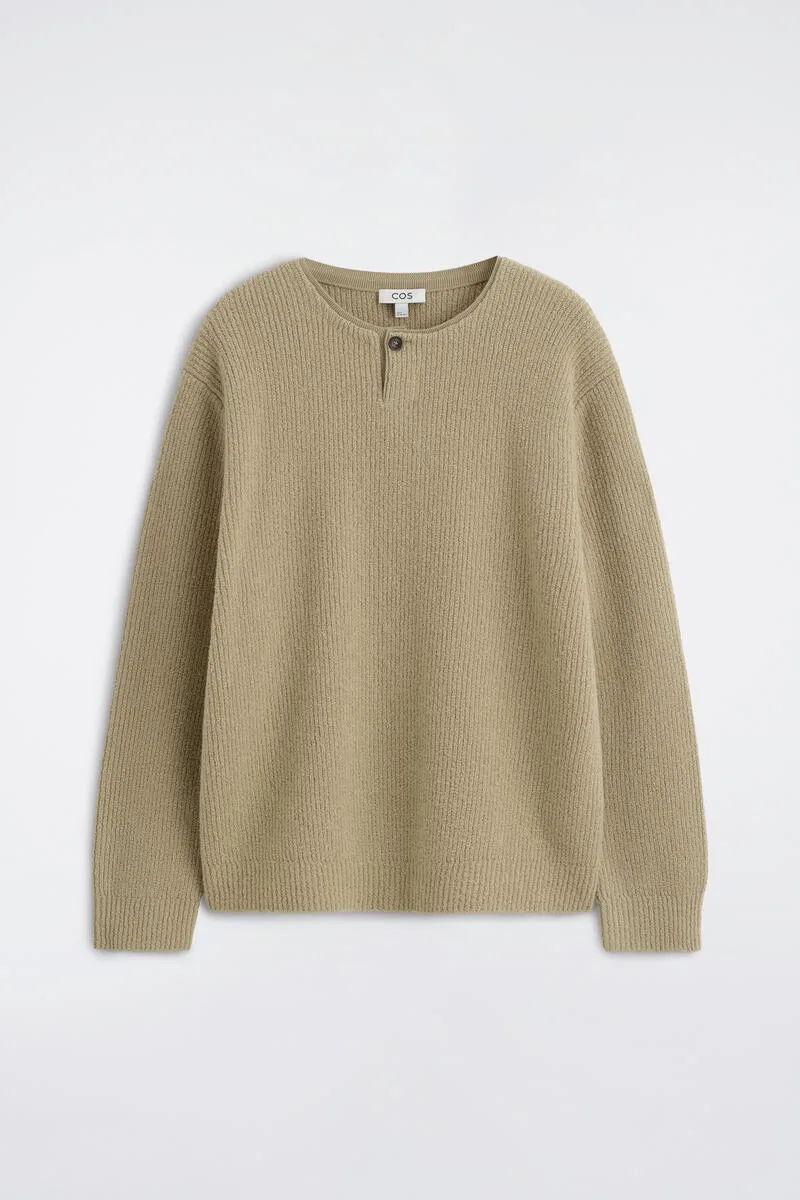 Wool-Blend Bouclé Henley Sweater by COS