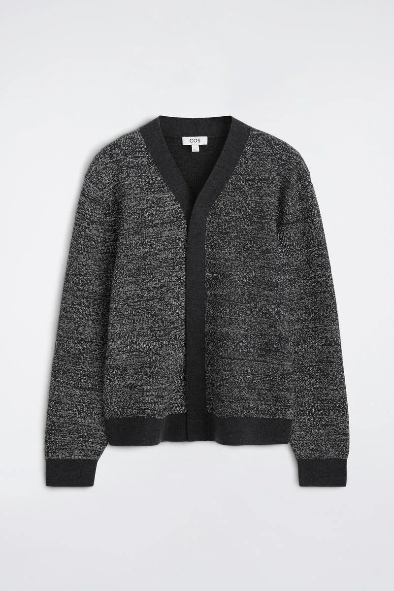 Contrast-Detail Wool V-Neck Cardigan by COS