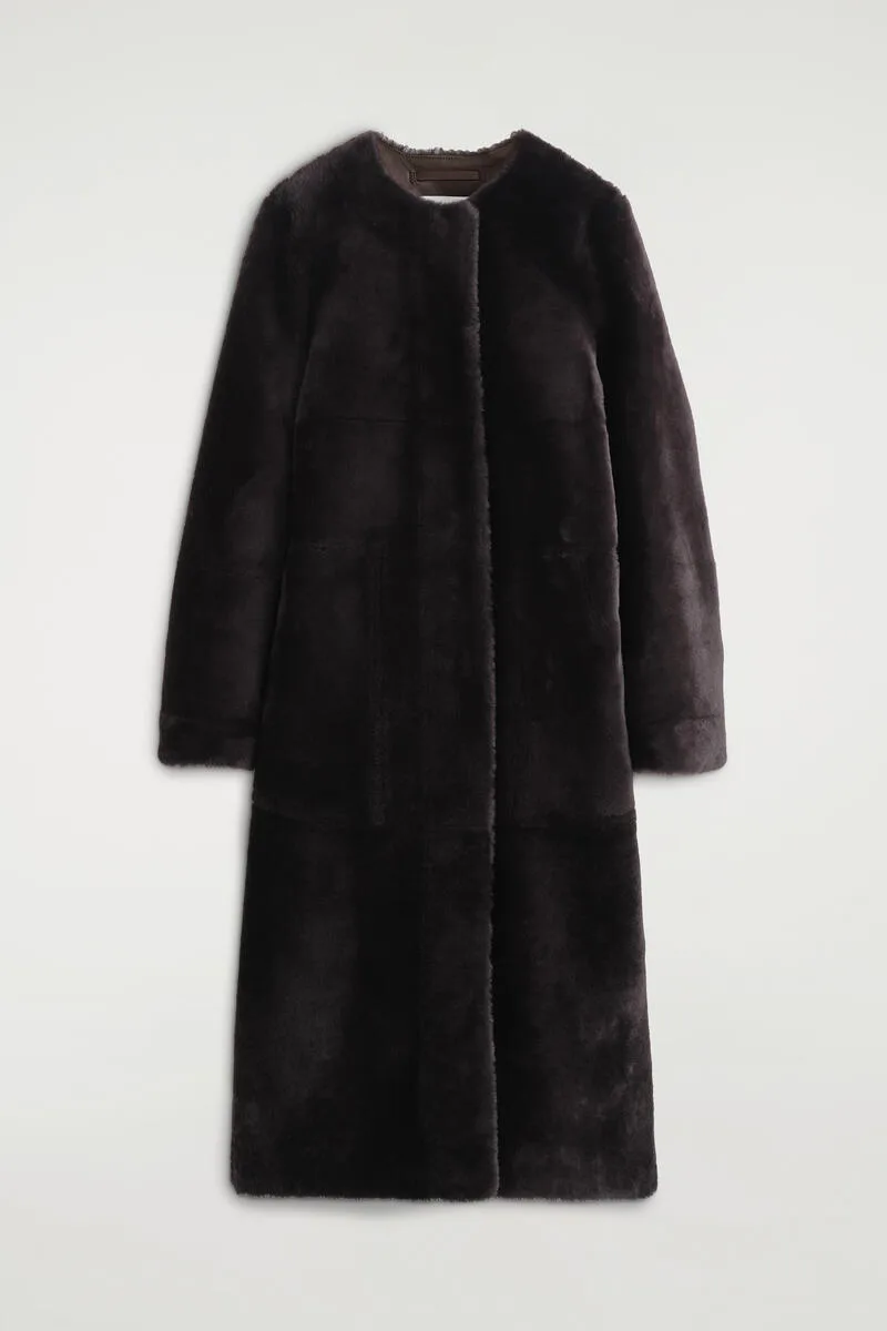 Collarless Shearling Coat by COS