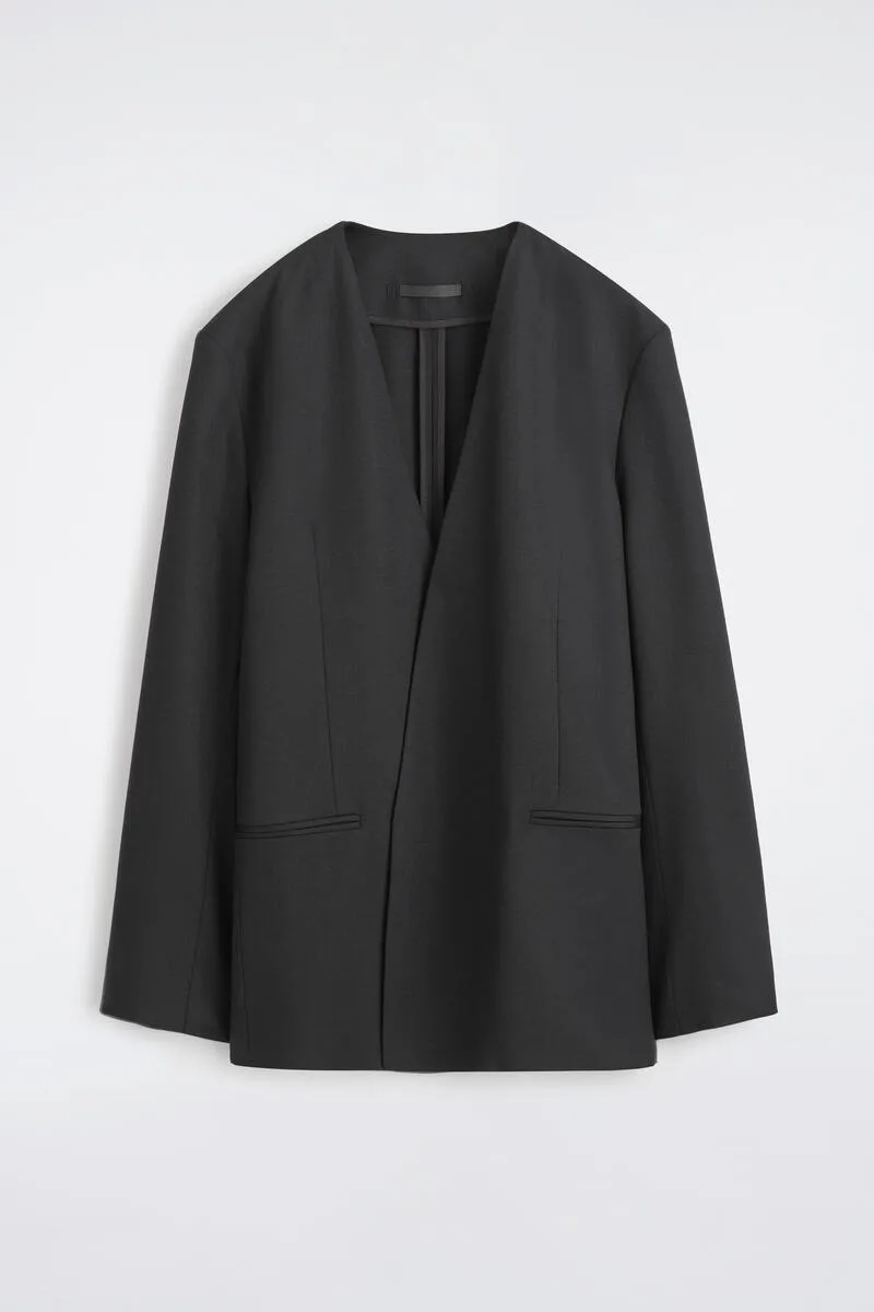Collarless Wool Blazer