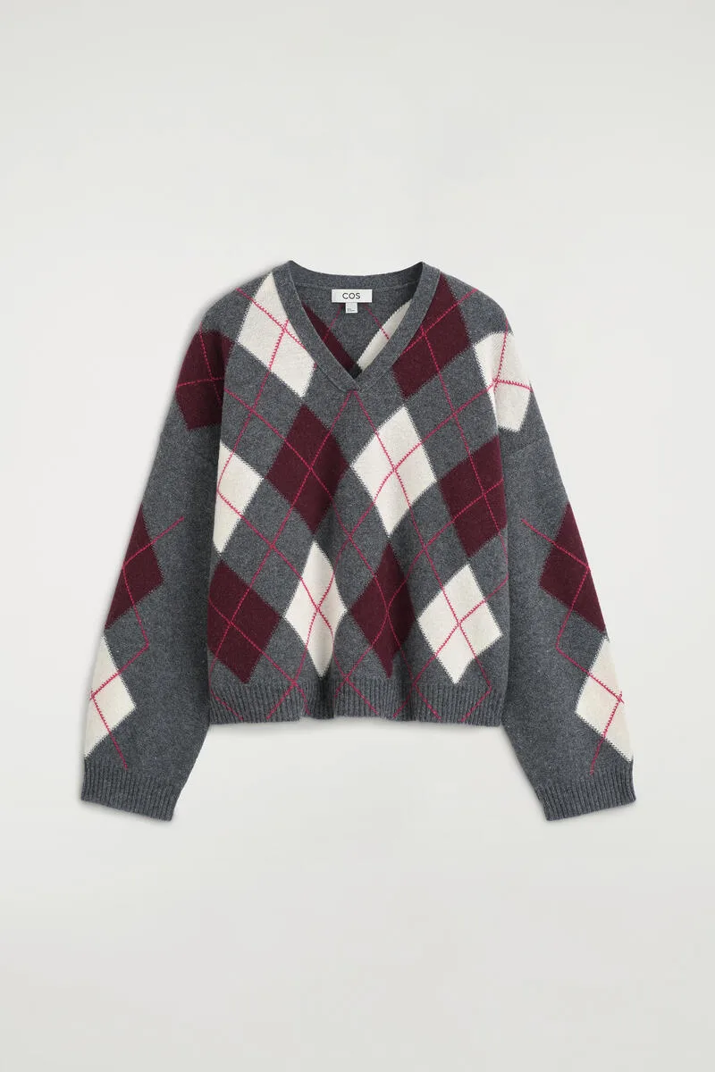 Argyle Wool-Alpaca V-Neck Sweater by COS